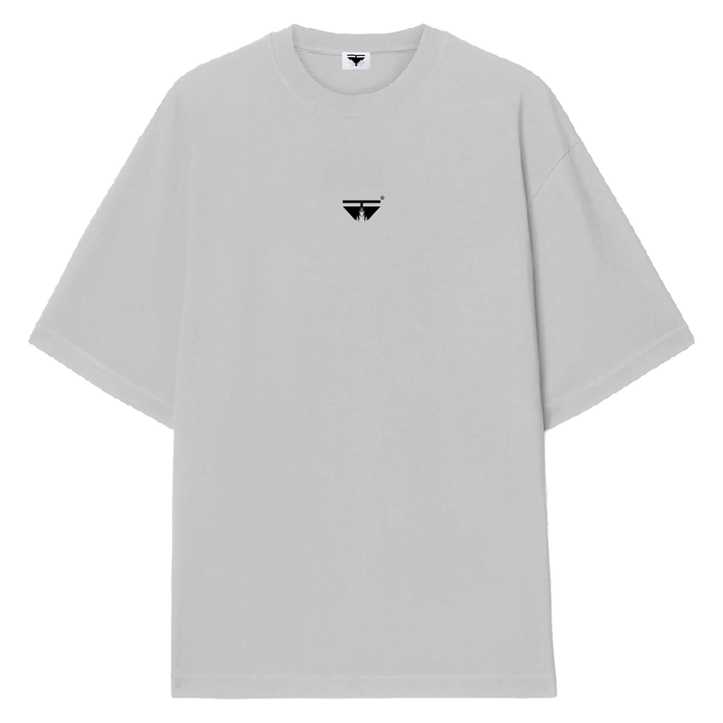 Oversized T-Shirt grau Rückseite Logo – FALL Collection Michael Bobinger